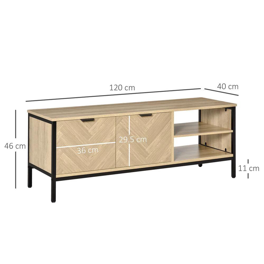 Double Door TV Cabinet Stand with Adjustable Storage Shelves, Natural by HOMCOM