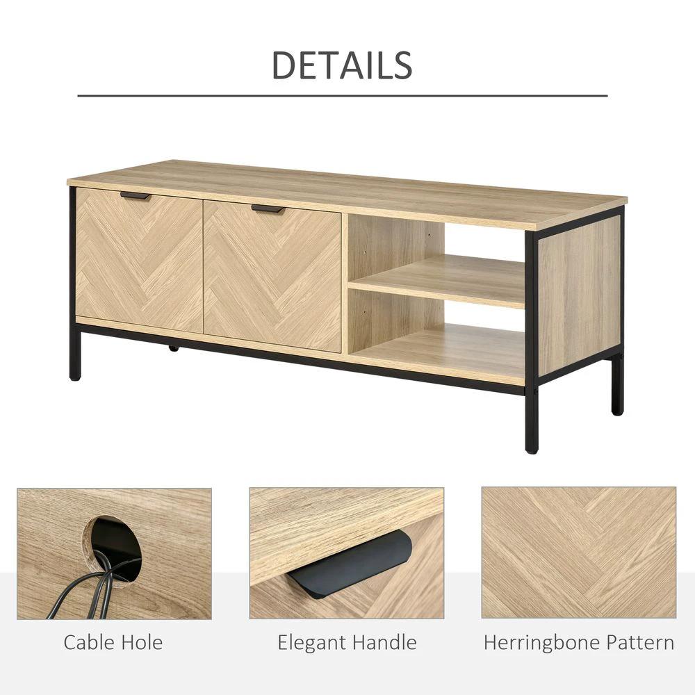 Double Door TV Cabinet Stand with Adjustable Storage Shelves, Natural by HOMCOM