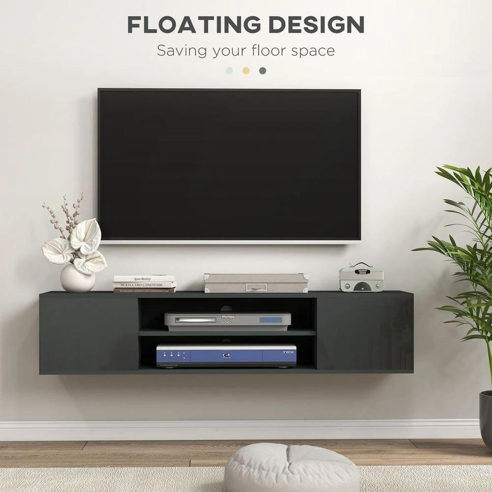 Floating TV Unit for 60" TVs W/ Shelves and Cabinets, Grey by HOMCOM