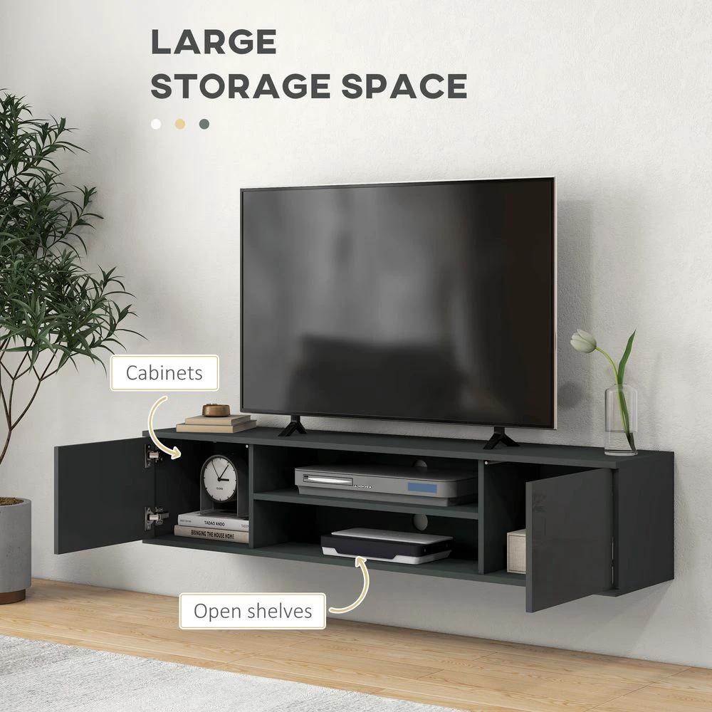 Floating TV Unit for 60" TVs W/ Shelves and Cabinets, Grey by HOMCOM