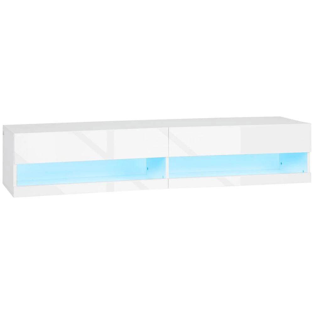 High Gloss TV Stand Unit Wall Mounted with Storage and LED Lights, White by HOMCOM