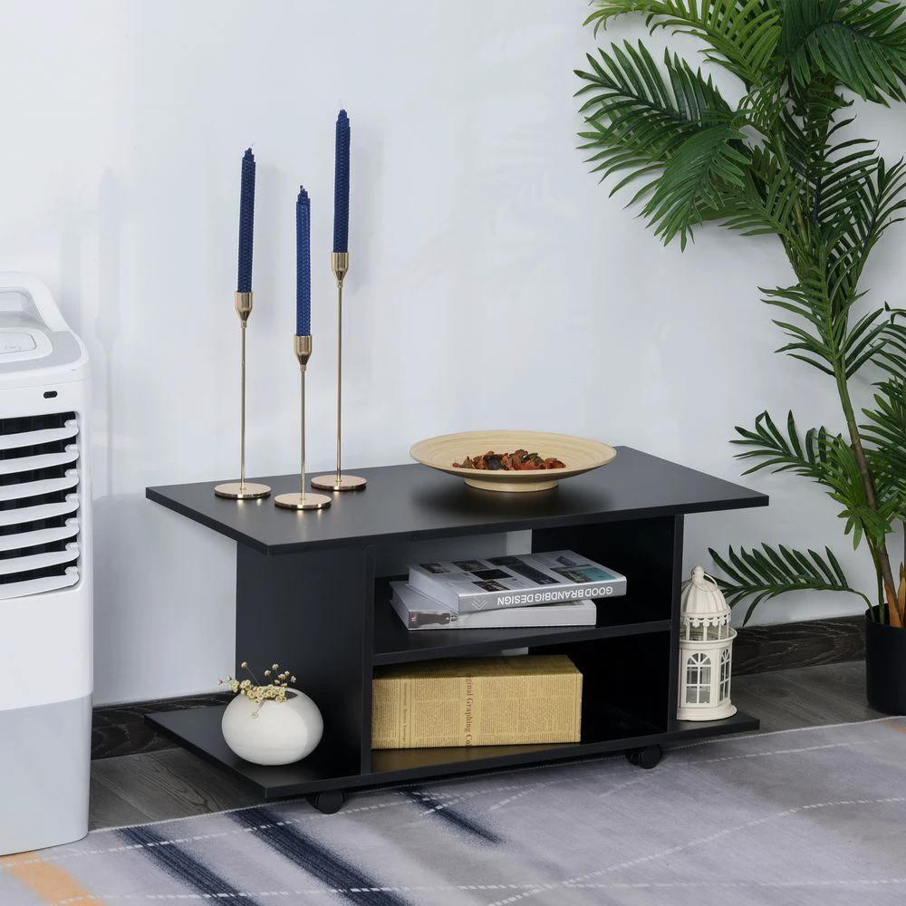 Mobile TV Stand Bookshelves in Black by HOMCOM