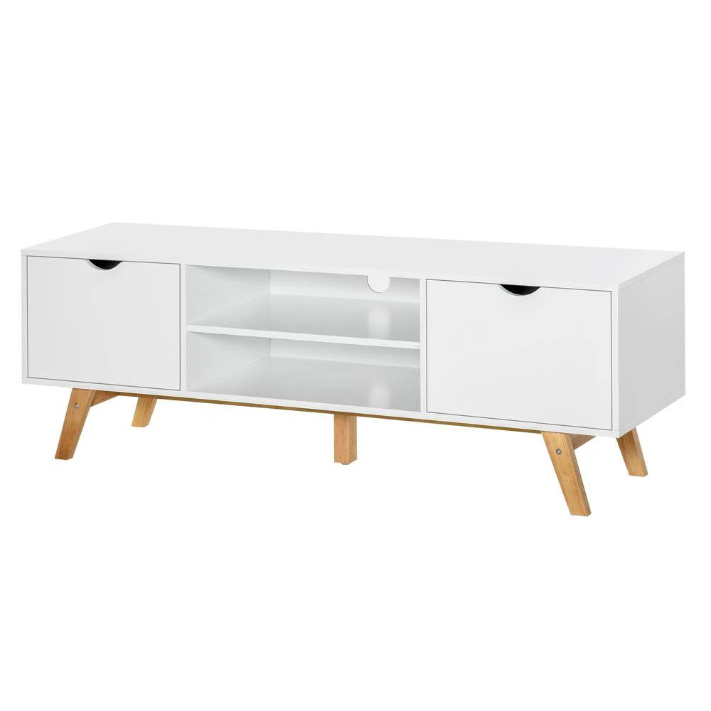 HOMCOM Particle Board 4-Compartment Media Unit White - Uncategorized TV Unit