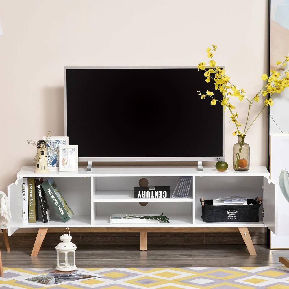 HOMCOM Particle Board 4-Compartment Media Unit White - Uncategorized TV Unit