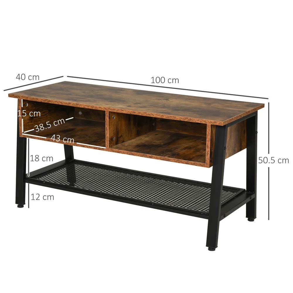 Rubber Wood 3-Tier TV Media Unit Black/Brown by HOMCOM