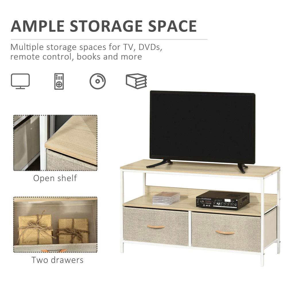 TV Cabinet, TV Console Unit with 2 Foldable Linen Drawers Maple Colour by HOMCOM