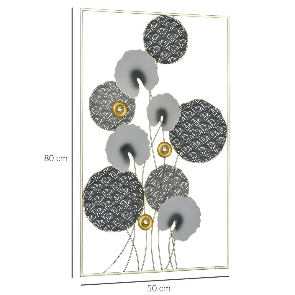 3D Homcom Metal Wall Art Leaves for Home Decor, Hanging Wall Sculpture, Gold by HOMCOM