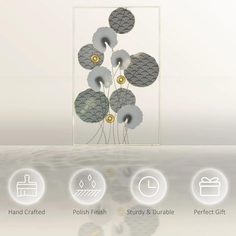 3D Homcom Metal Wall Art Leaves for Home Decor, Hanging Wall Sculpture, Gold by HOMCOM