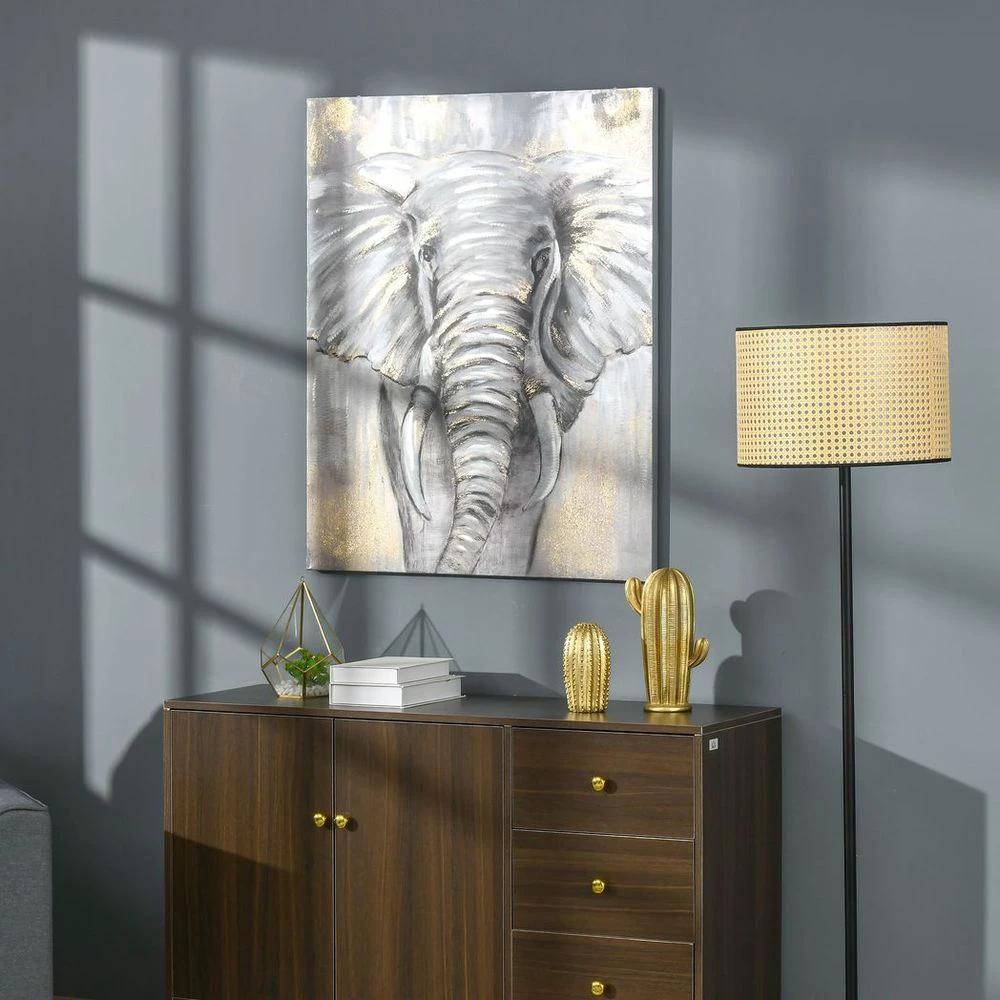 Hand-Painted Canvas Wall Art Elephant for Living Room Bedroom, 100x80cm by HOMCOM