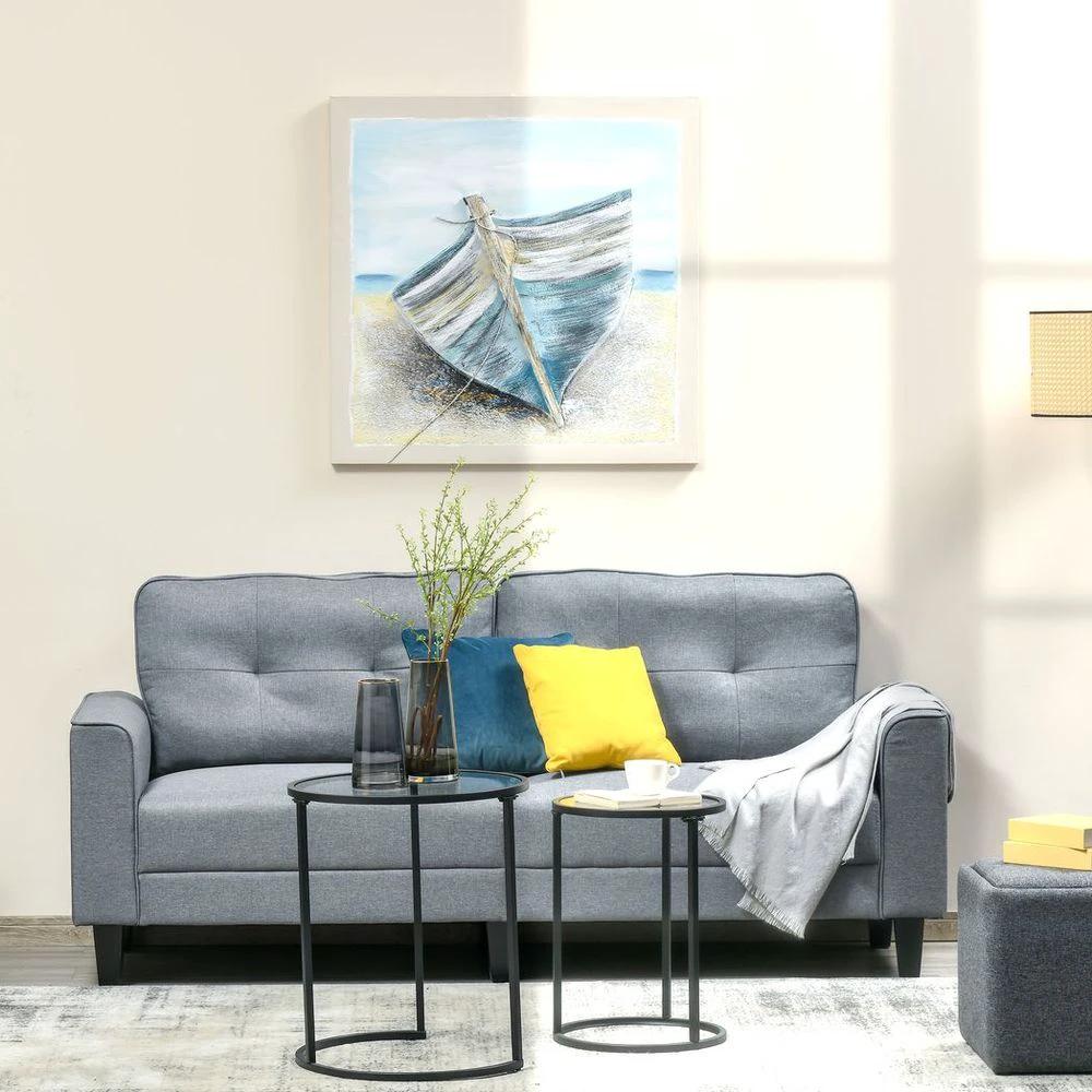 HOMCOM Hand-Painted Wall Art, Canvas Painting Artwork Beach Boat, 90 x 90 cm - Uncategorized Wall Art