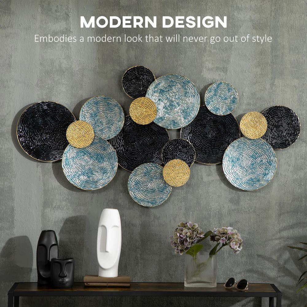 Minimalist Metal Wall Art Circle Home Hanging Wall Sculpture, Blue by HOMCOM