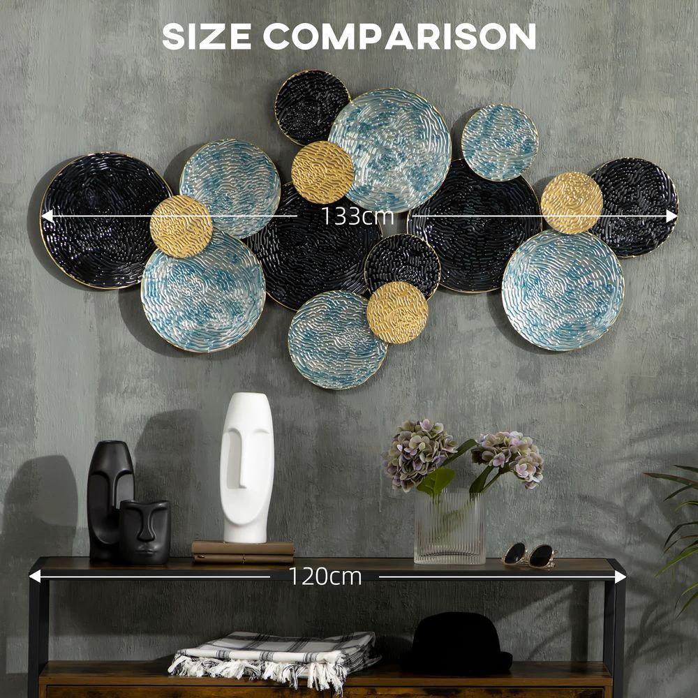 Minimalist Metal Wall Art Circle Home Hanging Wall Sculpture, Blue by HOMCOM