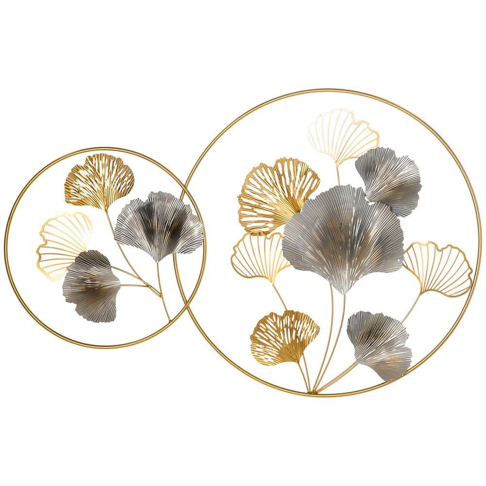 Minimalist Metal Wall Art Ginkgo Leaves Hanging Wall Sculpture, Gold by HOMCOM