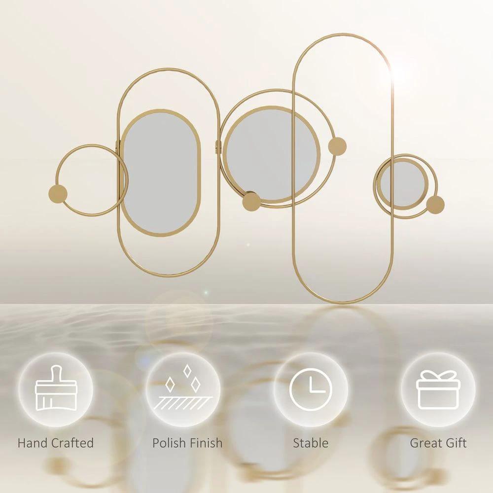 HOMCOM Metal Wall Art with Mirrors, Coat Hooks, Decorative Mirror Decor, Gold - Uncategorized Wall Art