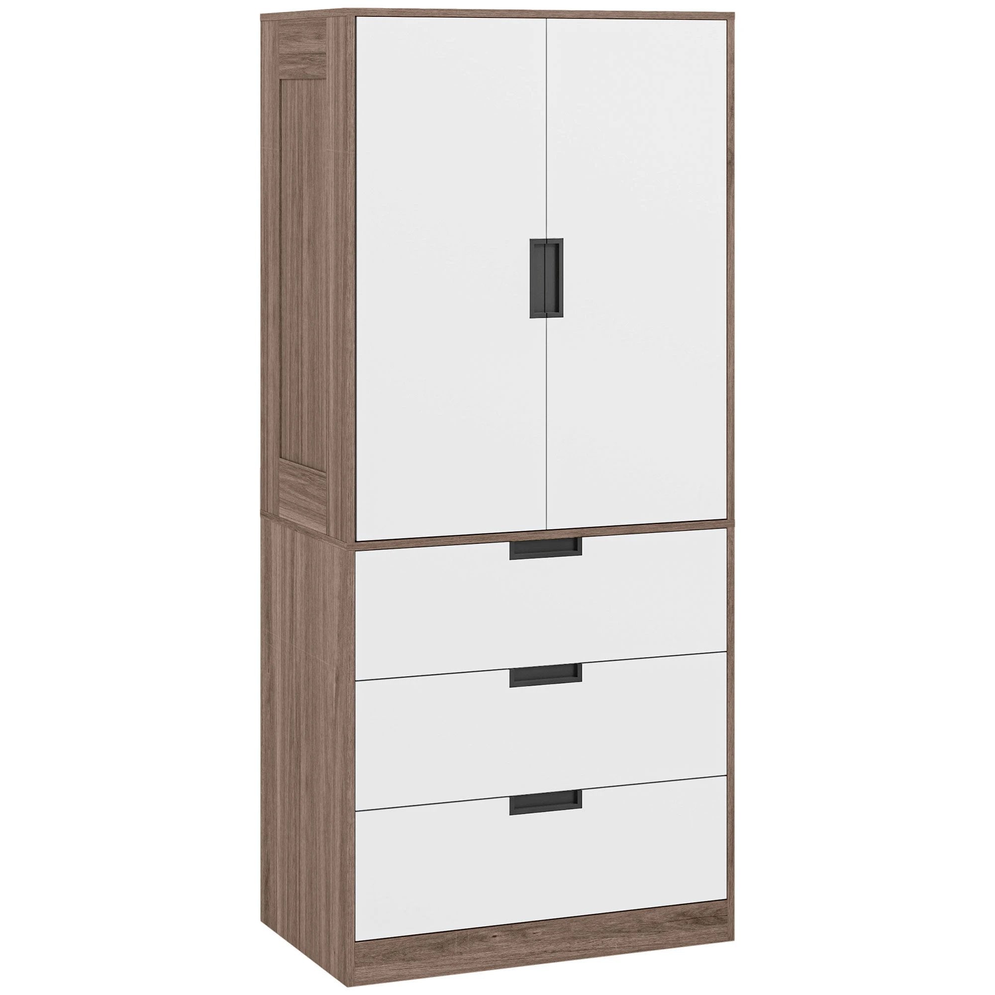 HOMCOM 2 Door Wardrobe Brown Wardrobe with 3 Drawer and Hanging Rod Brown by HOMCOM