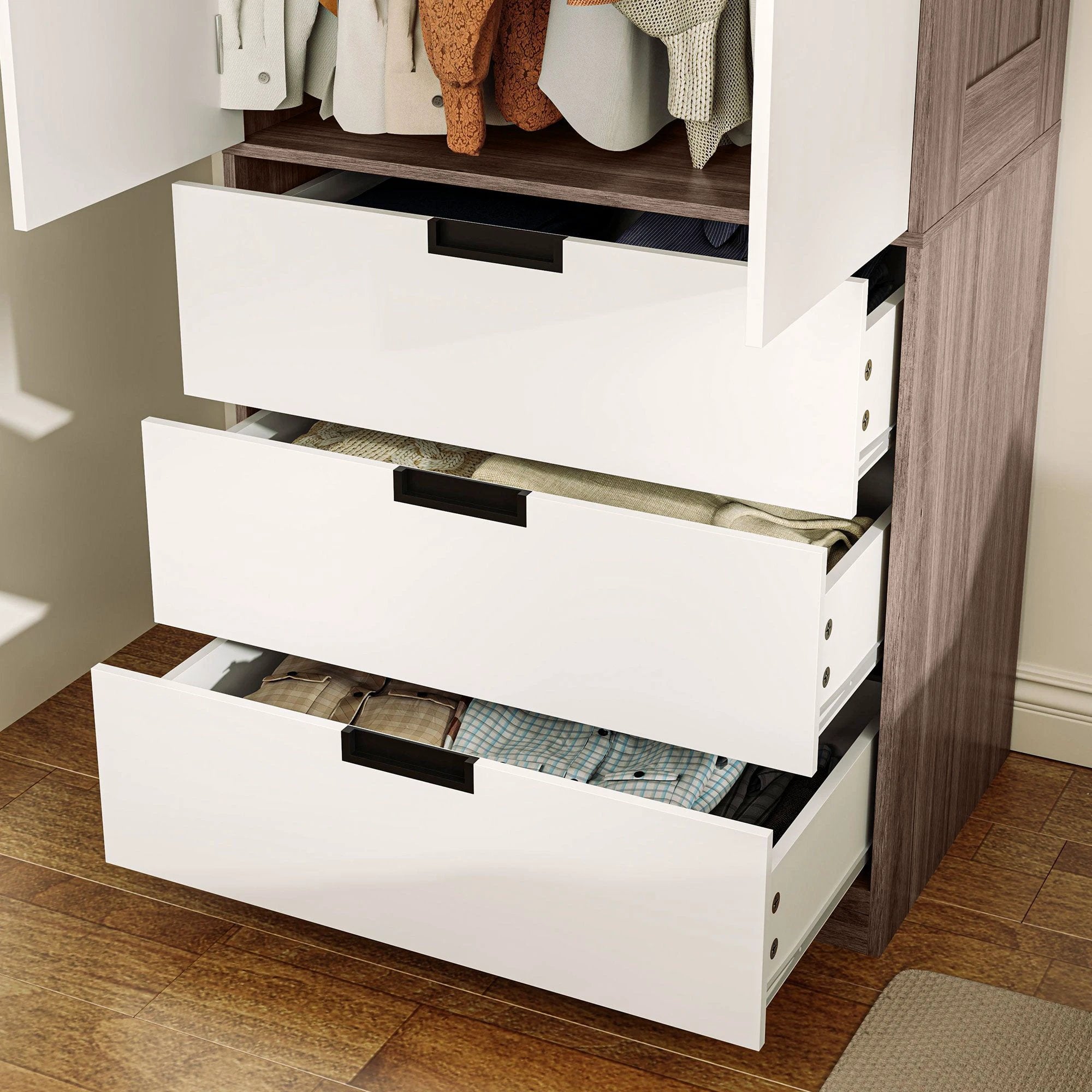 HOMCOM 2 Door Wardrobe Brown Wardrobe with 3 Drawer and Hanging Rod Brown by HOMCOM