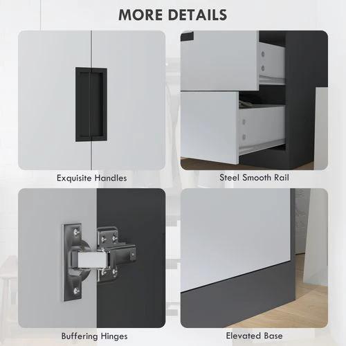HOMCOM HOMCOM 2 Door Wardrobe Grey Wardrobe with 3 Drawer and Hanging Rod for Bedroom - Wardrobe