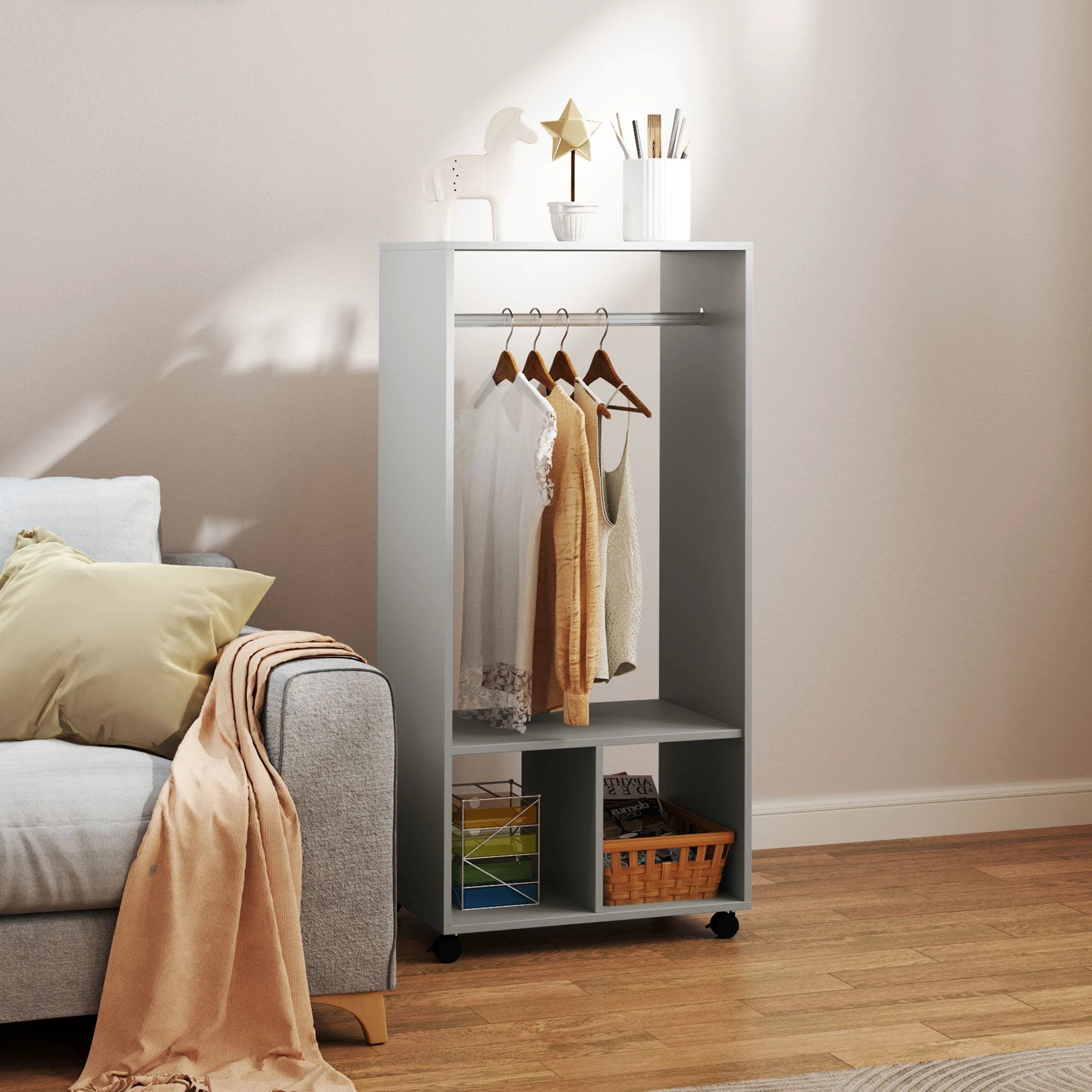 HOMCOM Open Wardrobe Clothes Rail Bedroom Clothes Storage Rod Shelves Grey by HOMCOM