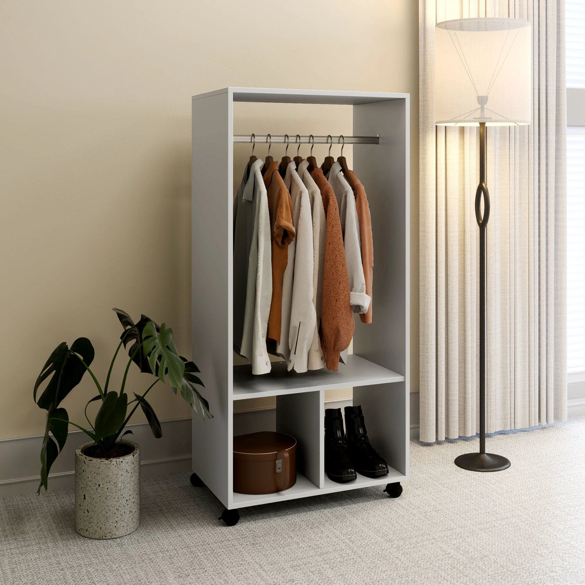 HOMCOM Open Wardrobe Clothes Rail Bedroom Clothes Storage Rod Shelves Grey by HOMCOM