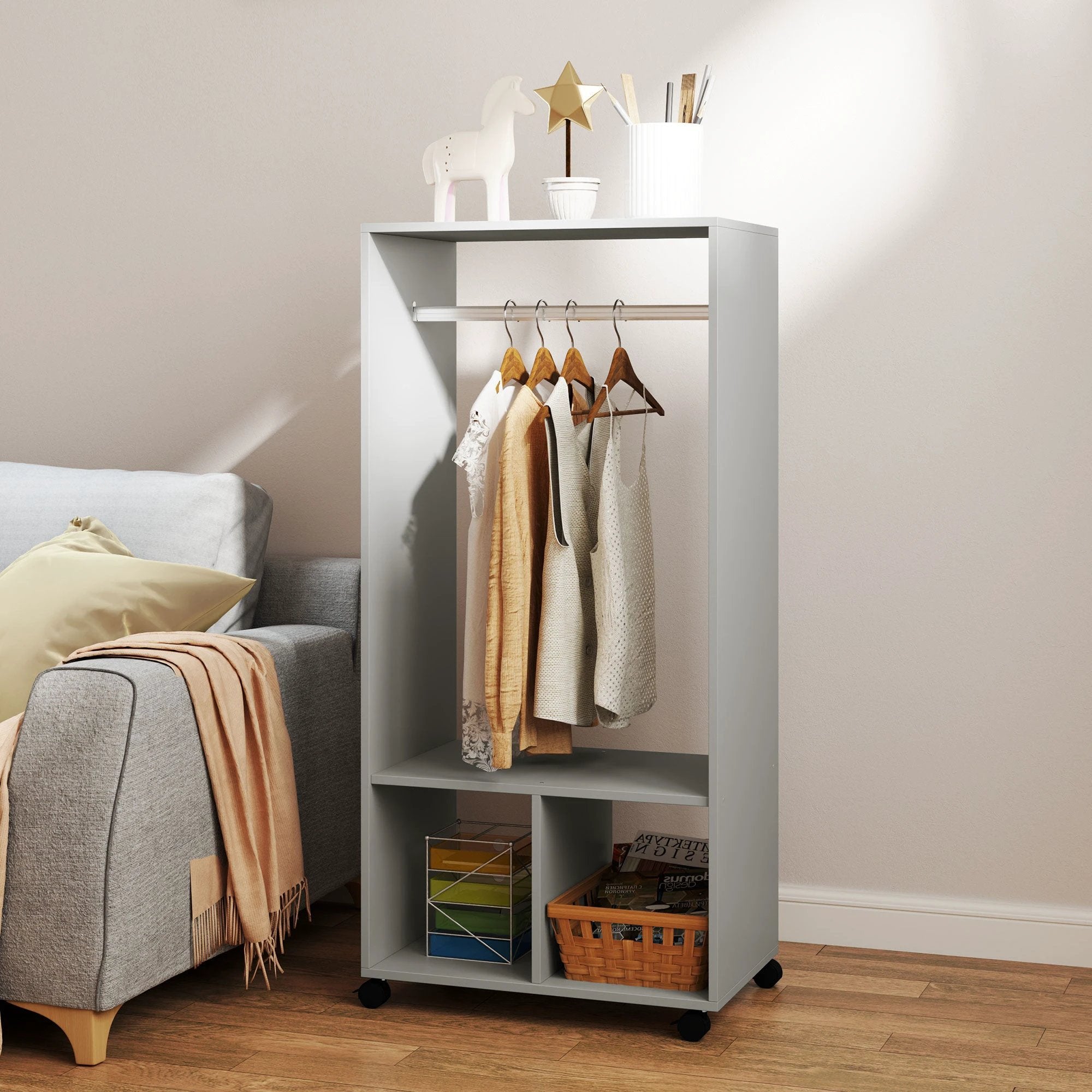 HOMCOM Open Wardrobe Clothes Rail Bedroom Clothes Storage Rod Shelves Grey by HOMCOM