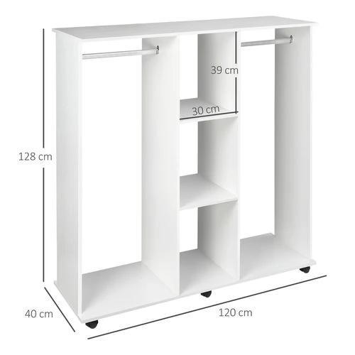 Mobile Double Open Wardrobe w/ Clothes Hanging Rail Colthing White by HOMCOM