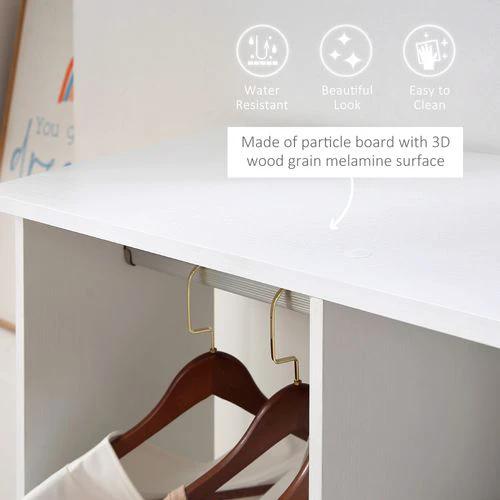 Mobile Double Open Wardrobe w/ Clothes Hanging Rail Colthing White by HOMCOM