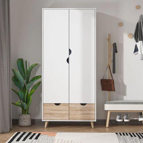 HOMCOM Particle Board 2-Drawer Wardrobe White/Oak - Uncategorized Wardrobe