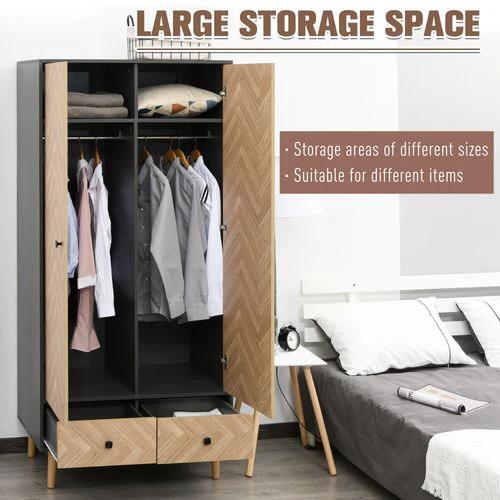 Wardrobe Cabinet Wood Grain 90x50x190cm-Grey/Oak by HOMCOM
