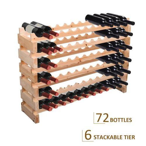 HOMCOM Wooden 72 Bottle 6 Tier Shelf Storage Holder Standing Wood Cellar Wine Rack - Wine Rack