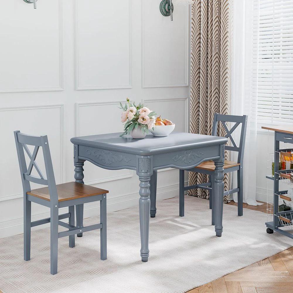 HOMCOM Dining Chairs Set of 2, Pine Wood Frame, Cross Back for Kitchen Grey - Uncategorized Wooden Chairs