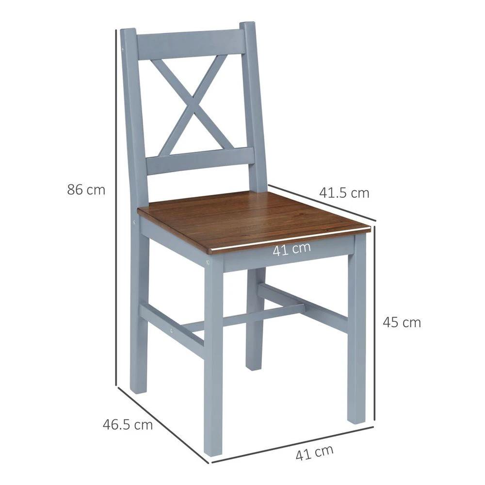 HOMCOM Dining Chairs Set of 2, Pine Wood Frame, Cross Back for Kitchen Grey - Uncategorized Wooden Chairs