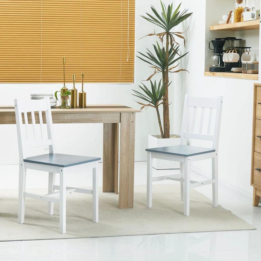 HOMCOM Dining Chairs Set of 2, Pine Wood Frame, Slat Back for Kitchen White - Wooden Chairs