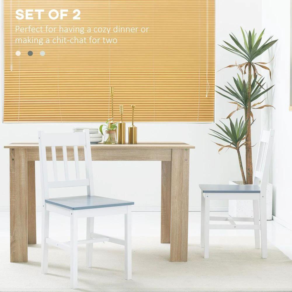 HOMCOM Dining Chairs Set of 2, Pine Wood Frame, Slat Back for Kitchen White - Wooden Chairs