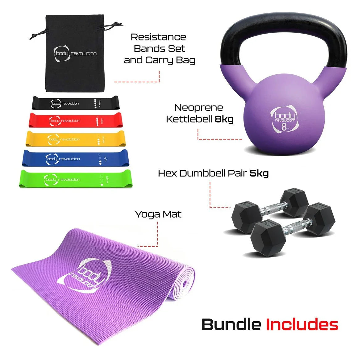 Monster Shop Dumbbells + Kettlebell + Mat + Resistance Bands -