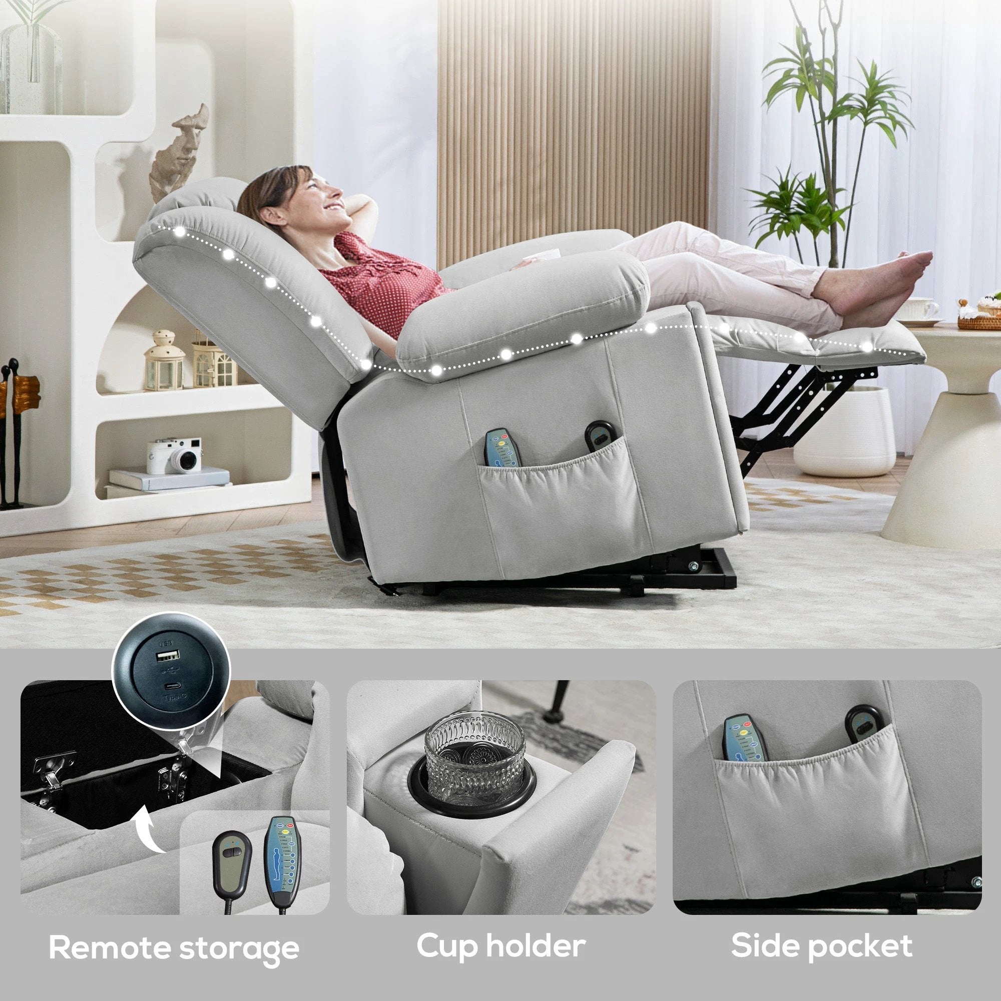 HOMCOM Power Lift Recliner Chair with Vibration Massage, USB - Recliner