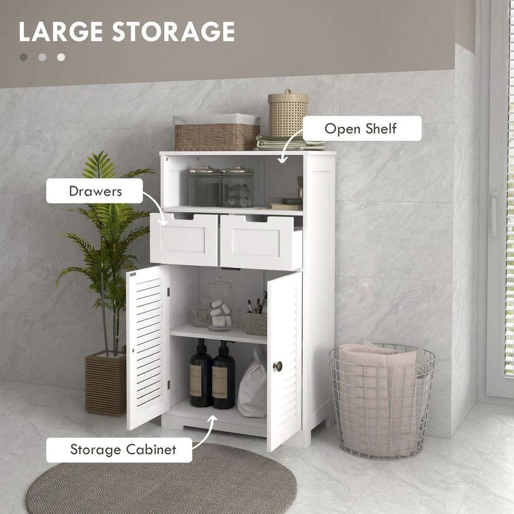 kleankin kleankin Bathroom Storage Cabinet, Small Bathroom Cabinet with Louvred Doors - Nightstands Bedside Table