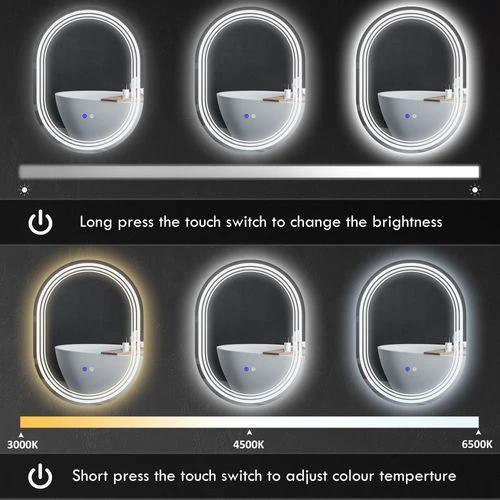 kleankin Bathroom Mirror with LED Lights, 3 Colours, Anti-fog, 70 x 50cm - Mirror from kleankin