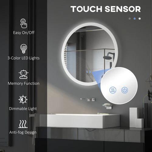 kleankin Illuminated Bathroom Mirror with LED Lights, 3 Colours, Defogging Film by kleankin