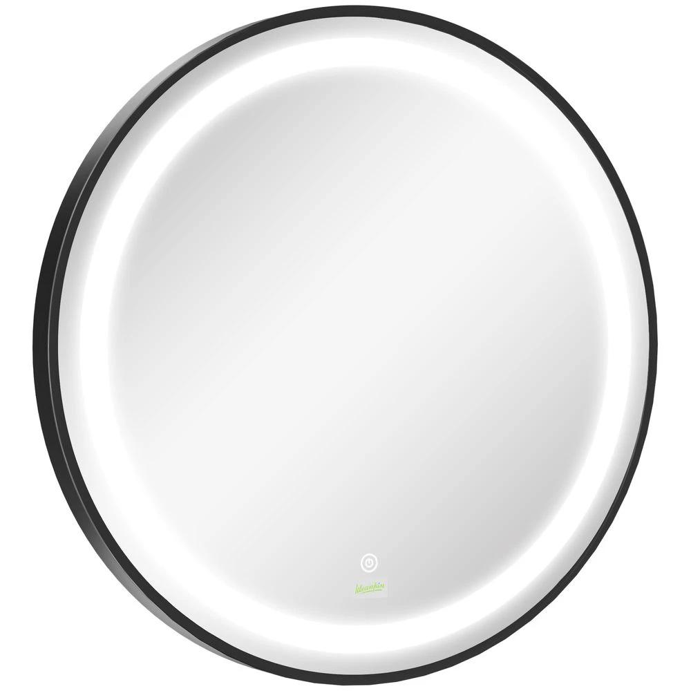 LED Smart Bathroom Mirror Wall Mounted Round Vanity Mirror w/ Lights, Black by kleankin