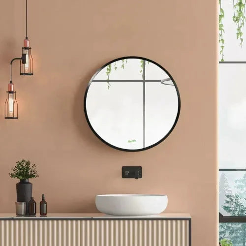 Modern Wall-mounted Vanity Mirror for Bedroom Bathroom Washroom, Black, 40x40cm by kleankin