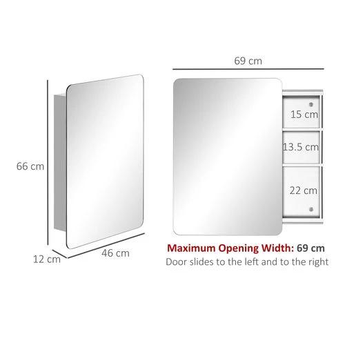 kleankin On-Wall Mounted Bathroom Storage Cabinet w/Sliding Mirror Door Steel Frame - Mirror