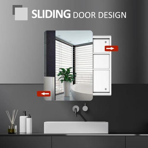 kleankin On-Wall Mounted Bathroom Storage Cabinet w/Sliding Mirror Door Steel Frame - Mirror