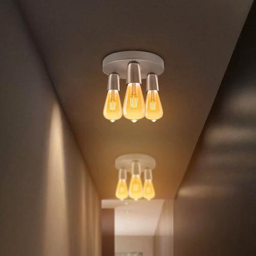 LEDSONE Satin Nickel Vintage Ceiling Light 3 Way Ceiling E27 Lamp Base Semi Flush Ceiling Lamp - Ceiling Lights