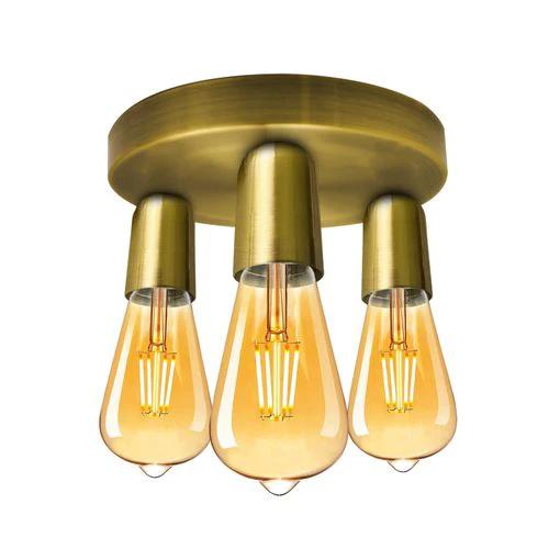 LEDSONE Yellow Brass Vintage Ceiling Light 3 Way Ceiling E27 Lamp Base Semi Flush Ceiling Lamp - Ceiling Lights