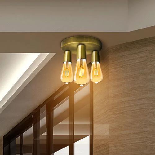 LEDSONE Yellow Brass Vintage Ceiling Light 3 Way Ceiling E27 Lamp Base Semi Flush Ceiling Lamp - Ceiling Lights
