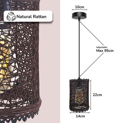 Single Natural Wicker Rattan Ceiling Pendant Light Shade E27 Base Adjustable cord Handmade Pendant Lighting Fixture by LEDSONE