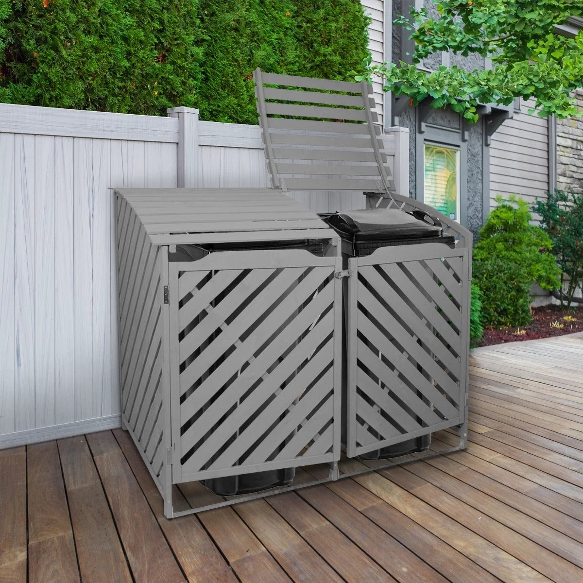Grey Wash Double Wheelie Bin Storage by Monster Shop