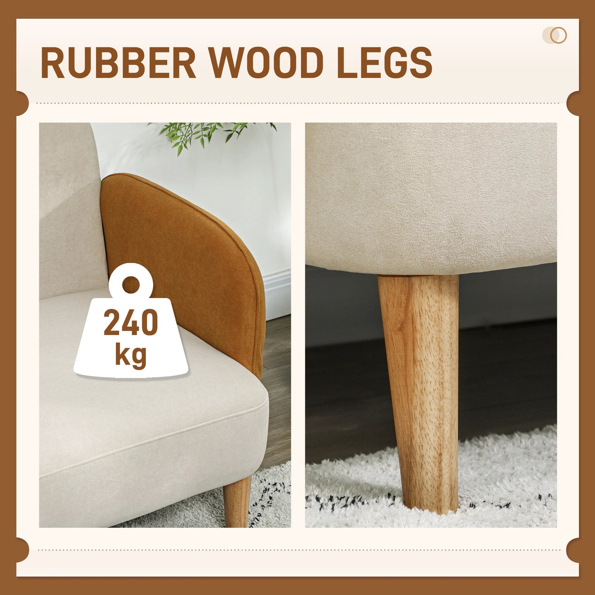 HOMCOM Modern 2 Seater Sofa w/ Rubber Wood Legs 130 x 74 x 76cm - Sofa