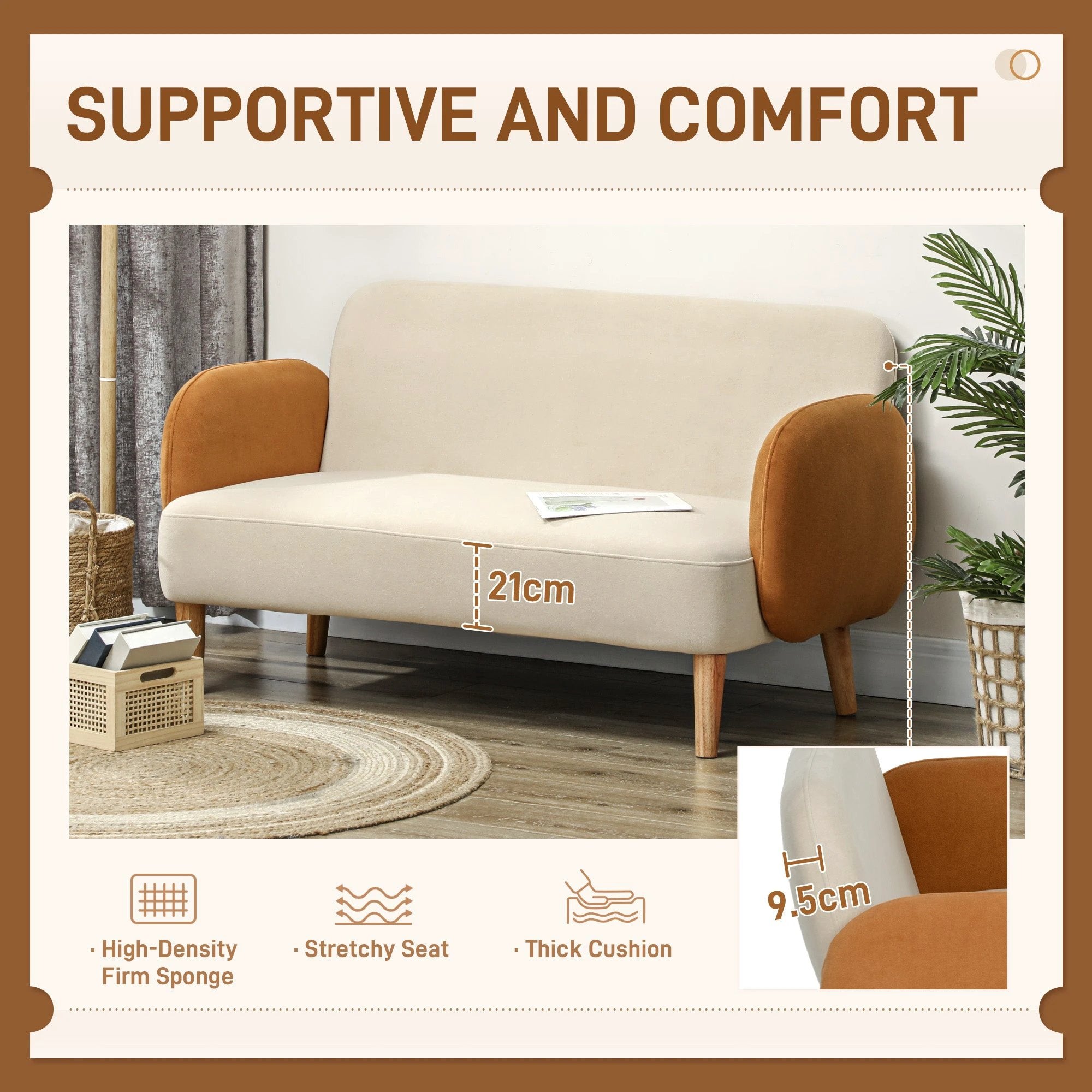 HOMCOM Modern 2 Seater Sofa w/ Rubber Wood Legs 130 x 74 x 76cm - Sofa