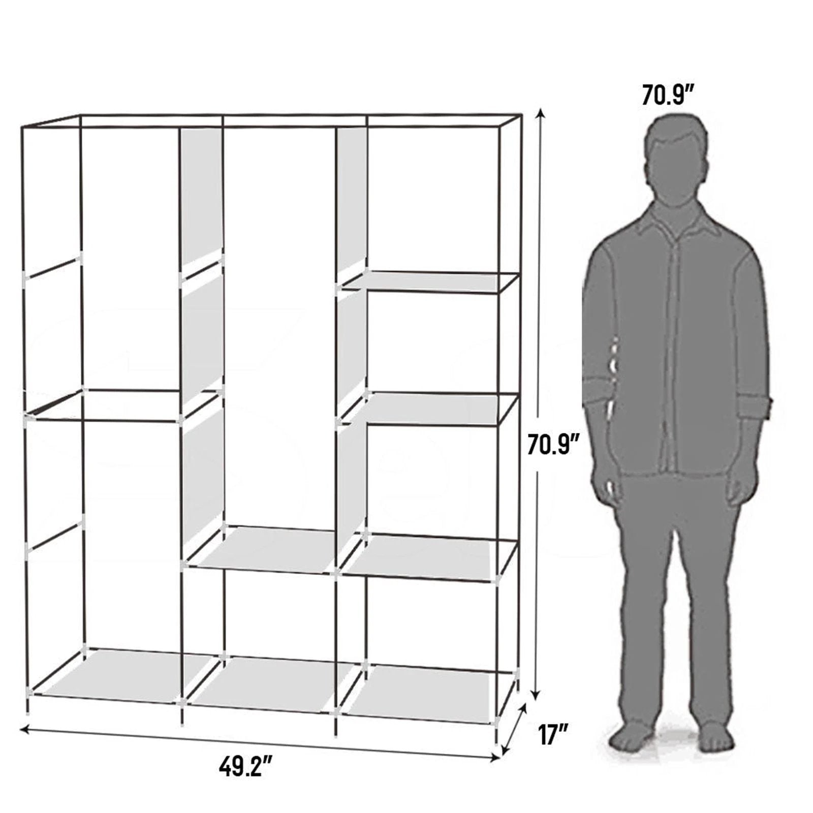 N/A 71" Portable Closet Wardrobe Clothes Rack Storage Organizer with Shelf Black -